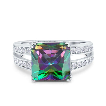 Princess Cut Art Deco Engagement Ring Simulated Rainbow CZ 925 Sterling Silver